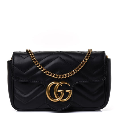 Gucci Calfskin Matelasse Super Mini GG Marmont Shoulder Bag Black 1 of 4