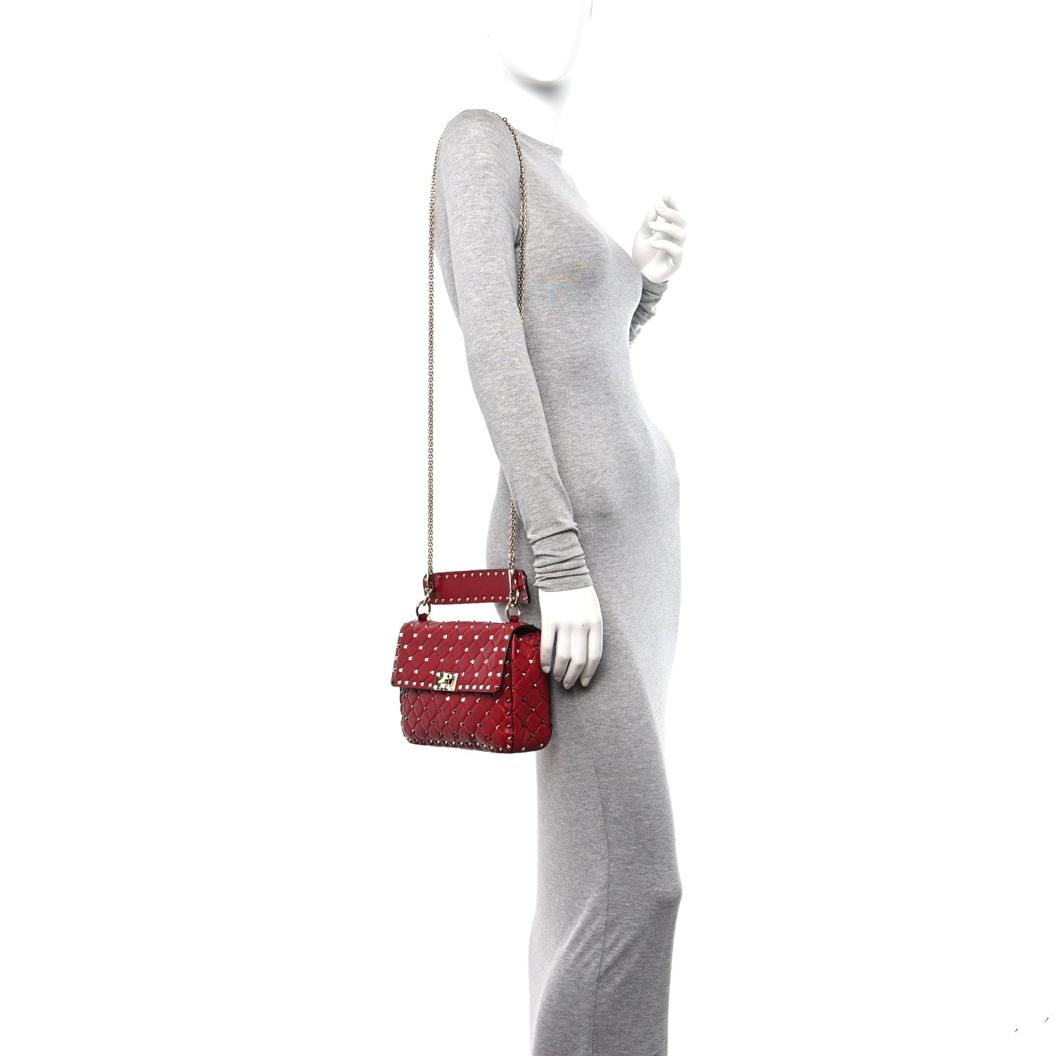 Valentino Garavani Lambskin Medium Rockstud Spike Shoulder Bag Red 2 of 11