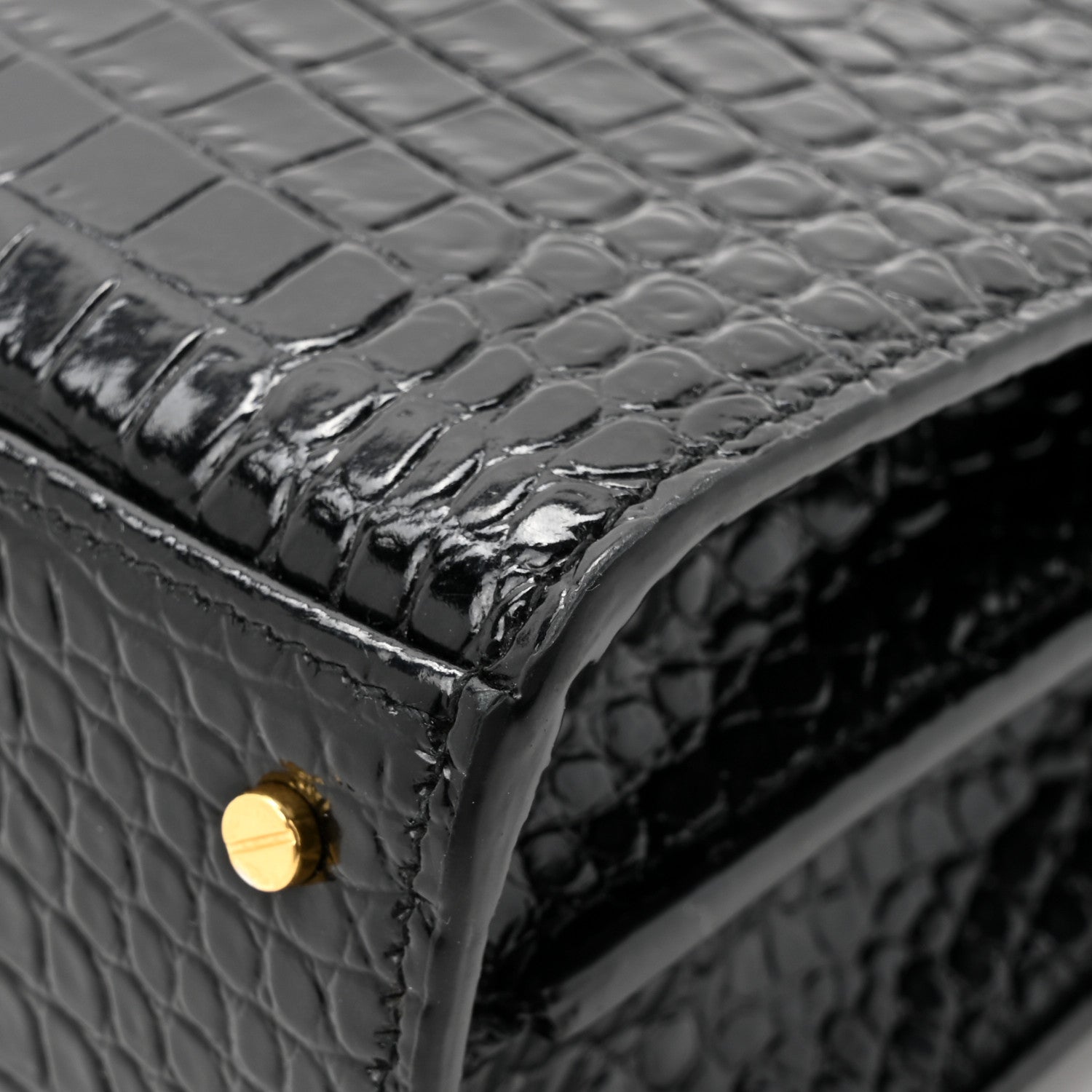 Saint Laurent Calfskin Crocodile Embossed Mini Classic Monogram Cassandra Top Handle Black 11 of 12