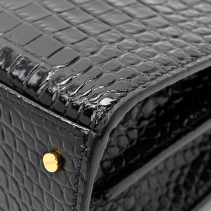Saint Laurent Calfskin Crocodile Embossed Mini Classic Monogram Cassandra Top Handle Black 11 of 12