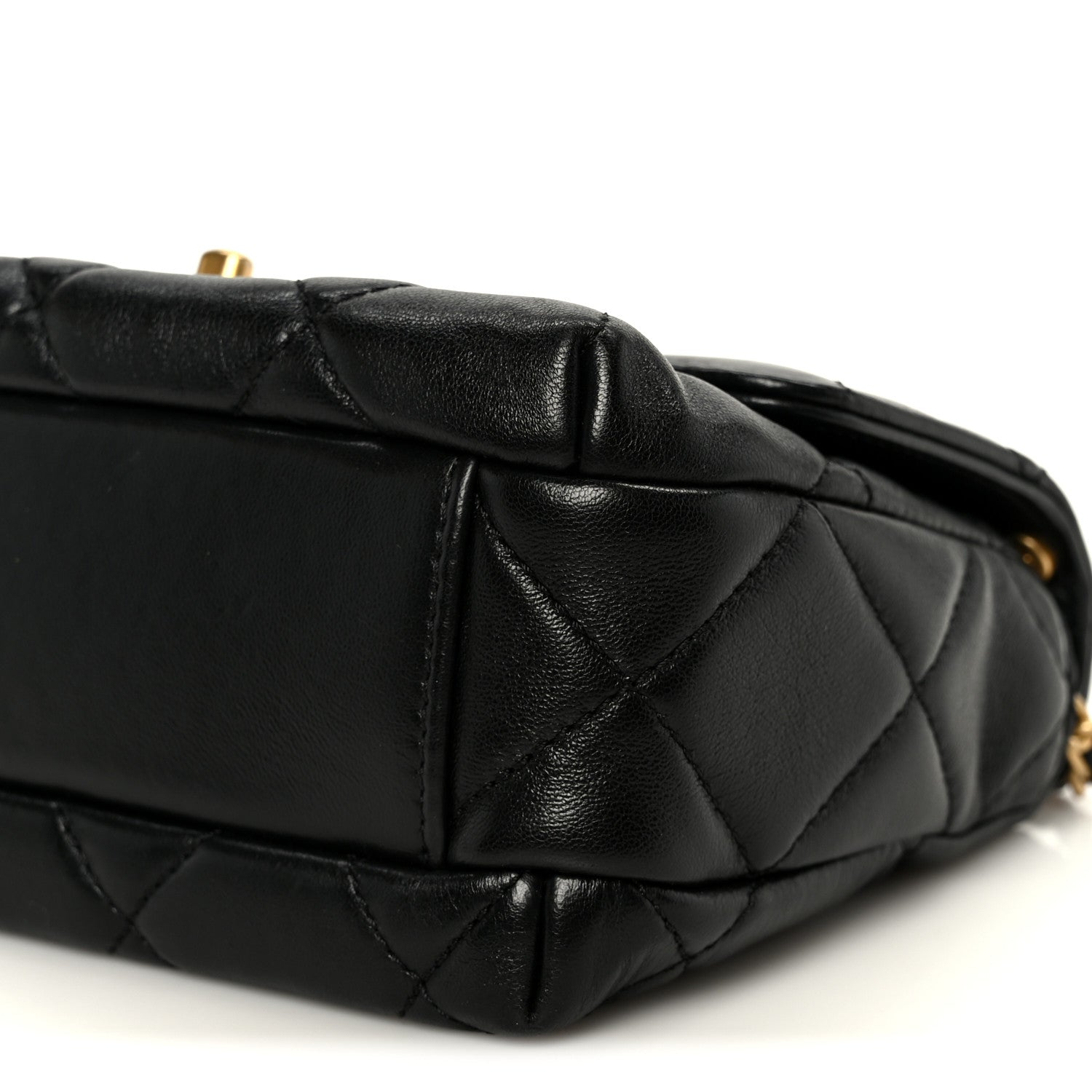 Chanel Shiny Lambskin Quilted Mini Pearl Logo Flap Black 1842471