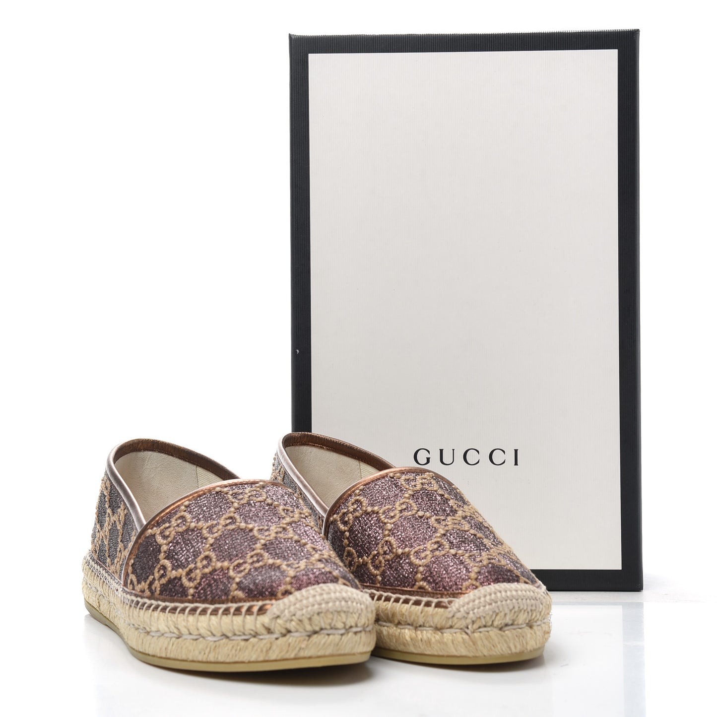 Lame Nappa GG Monogram Espadrilles 39 Brown Beige Light Bronze