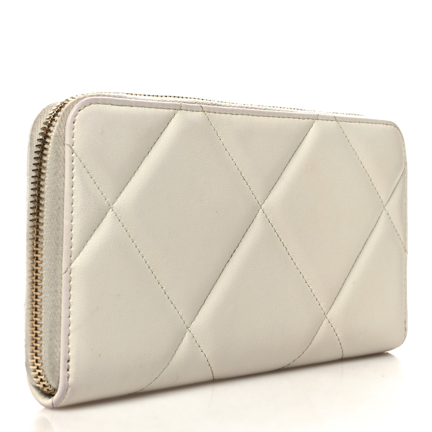 Shiny Goatskin Quilted 19 Long Zipped Around Wallet White