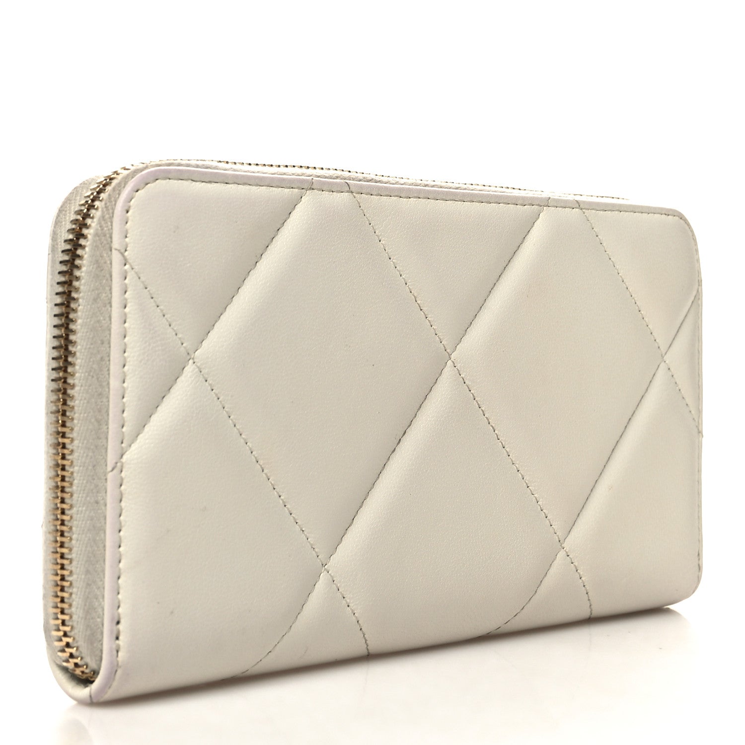 Chanel Shiny Goatskin Quilted 19 Long Zipped Around Wallet White 3 of 15