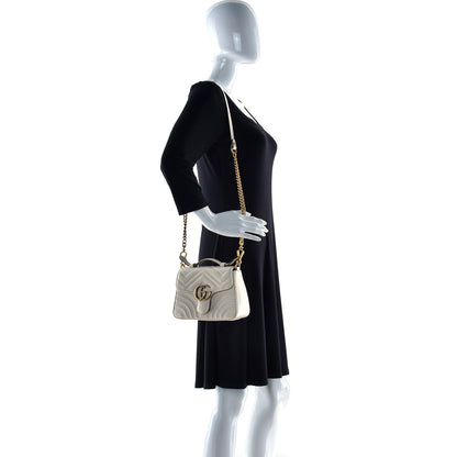 Gucci Calfskin Matelasse Mini GG Marmont Top Handle Shoulder Bag White 2 of 11
