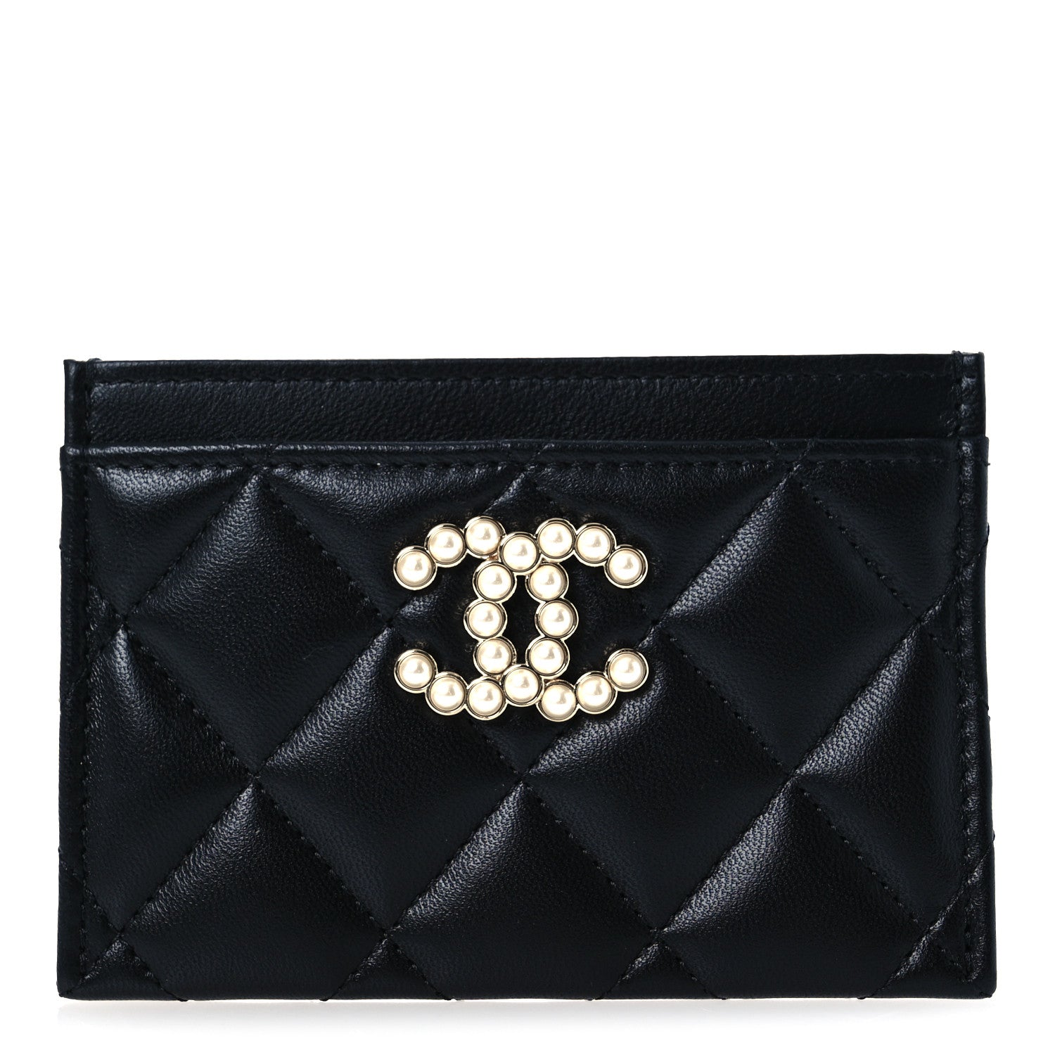 Chanel Lambskin Quilted Pearl CC Chanel Card Holder Black 1 of 9