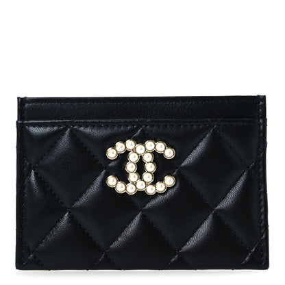 Chanel Lambskin Quilted Pearl CC Chanel Card Holder Black 1 of 9