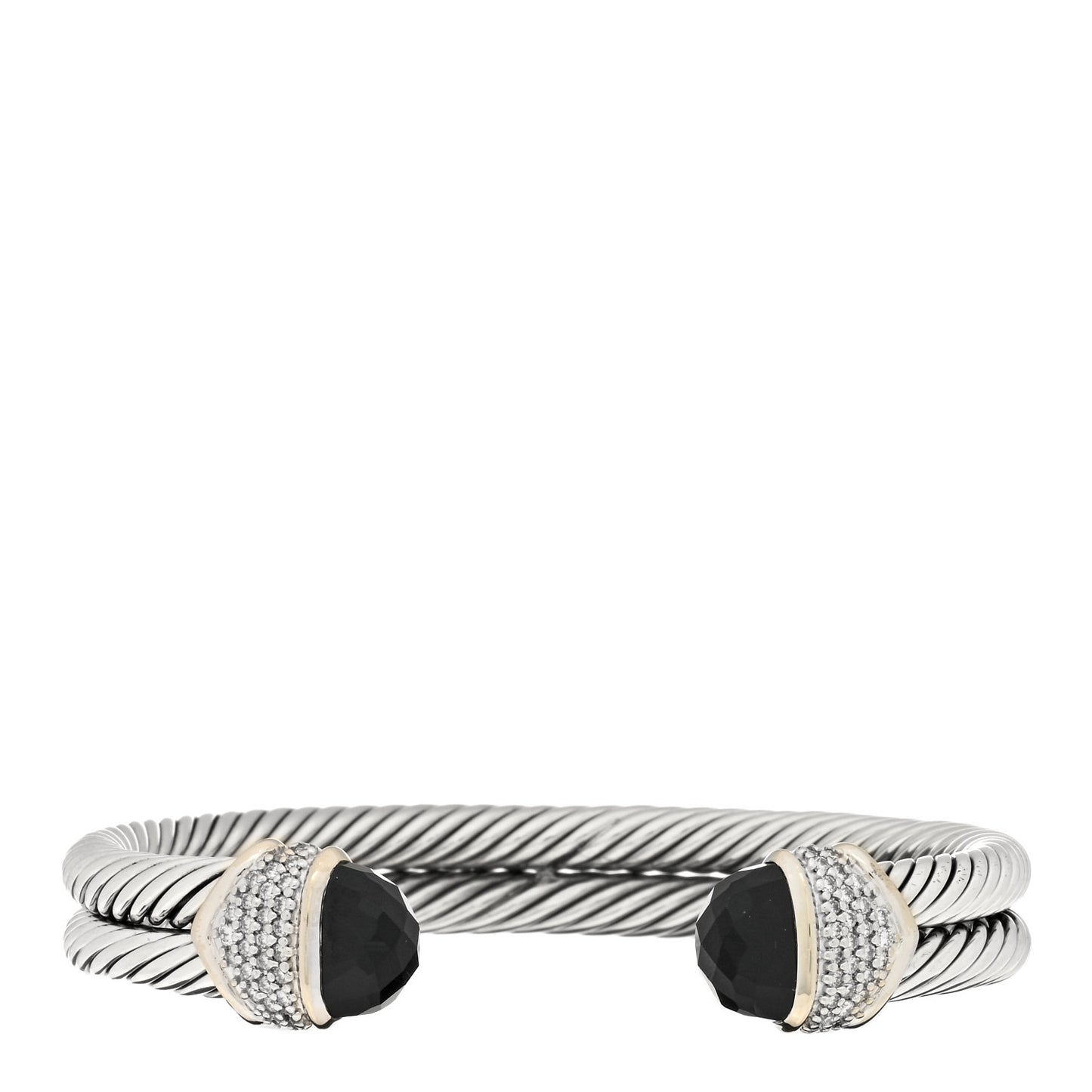 Sterling Silver 18K Yellow Gold Diamond Black Onyx Double Cable Bracelet