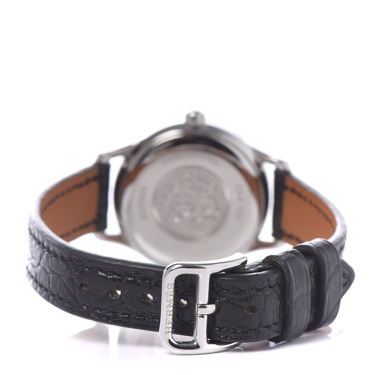 Stainless Steel Alligator Diamond 25mm Slim d'Hermes Quartz Watch Noir
