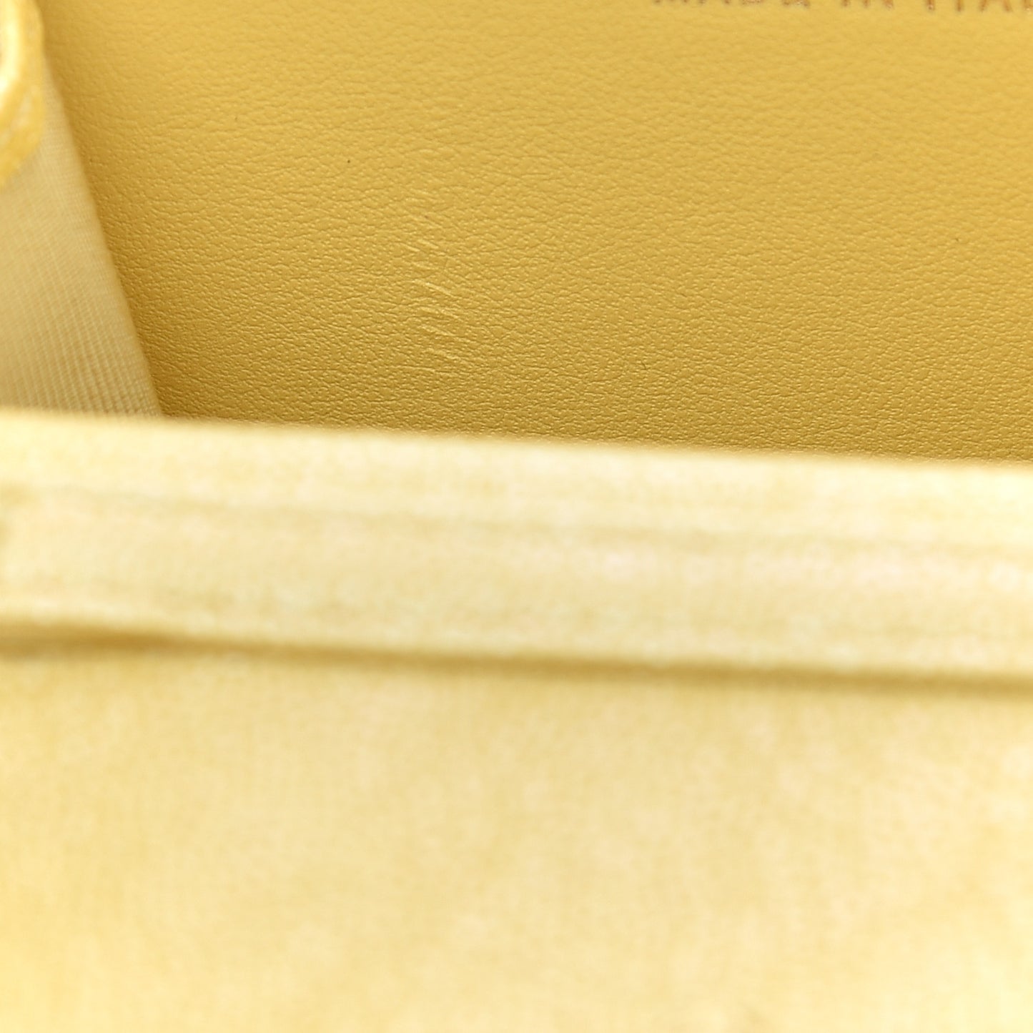 Iridescent Caviar Quilted Flap Card Holder On Chain Yellow