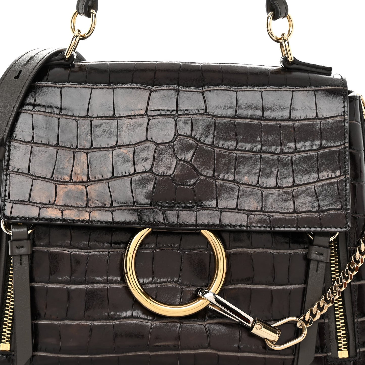 Calfskin Crocodile Embossed Small Faye Day Shoulder Bag Profound Brown