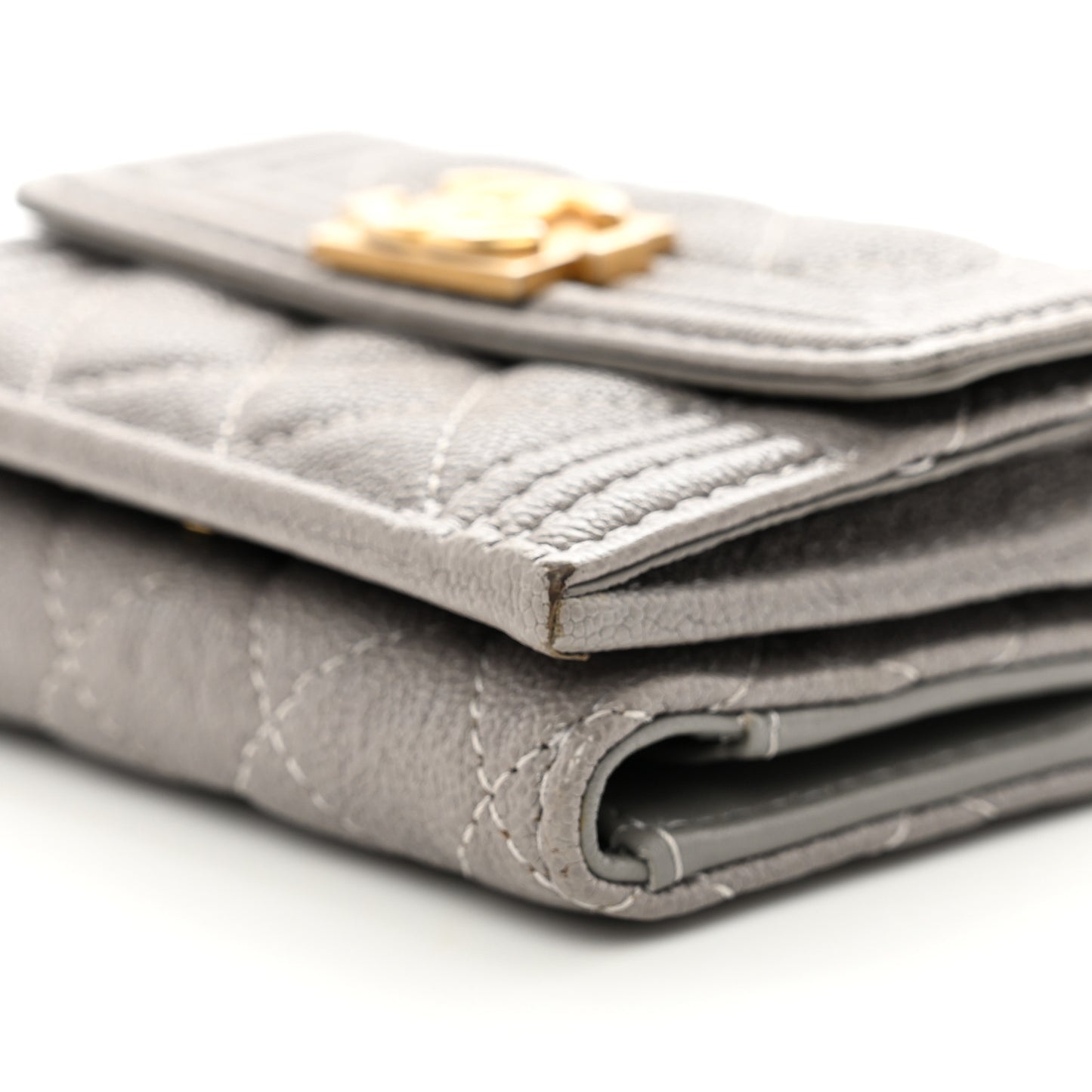 Caviar Quilted Small Boy Flap Wallet Grey