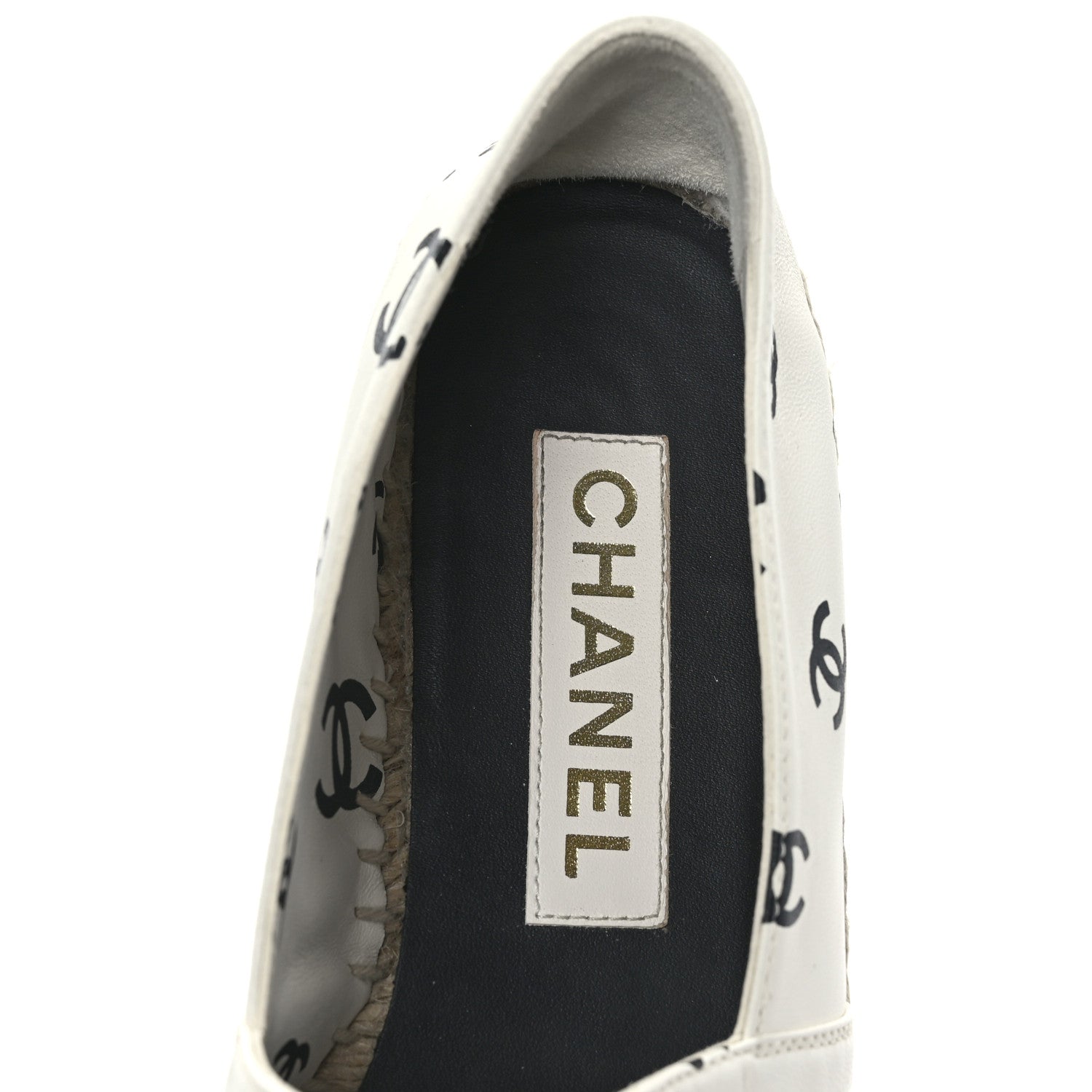 Chanel Lambskin Printed CC Espadrilles 38 White Black 7 of 8