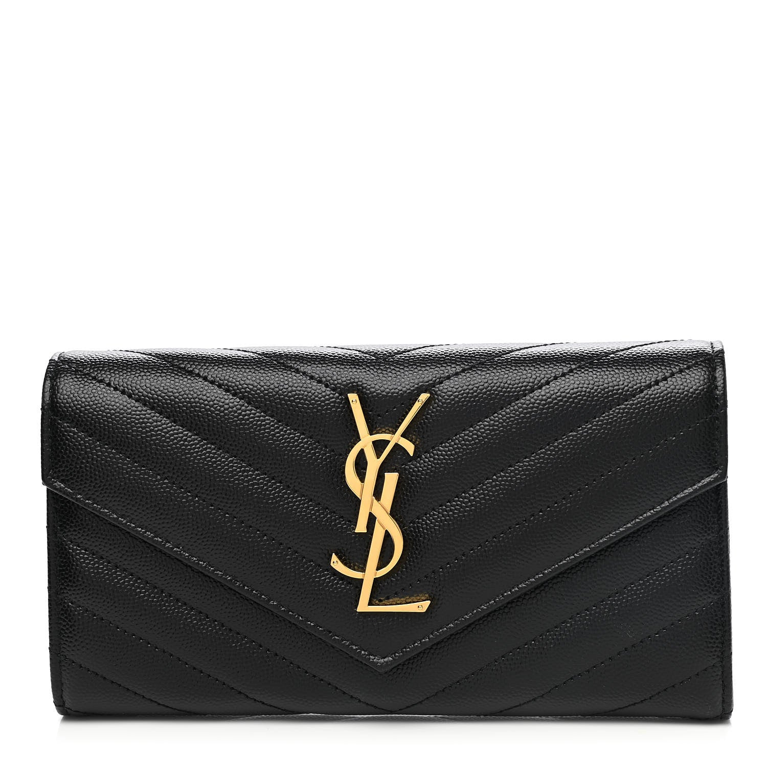 Saint Laurent Grain De Poudre Matelasse Chevron Monogram Flap Wallet Black 1 of 8