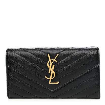 Saint Laurent Grain De Poudre Matelasse Chevron Monogram Flap Wallet Black 1 of 8