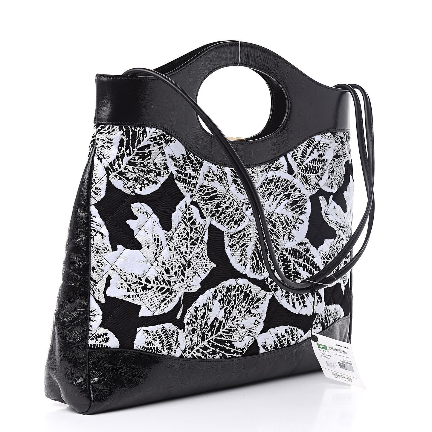 Patent Calfskin Canvas Printed Medium 31 Shopping Bag Black