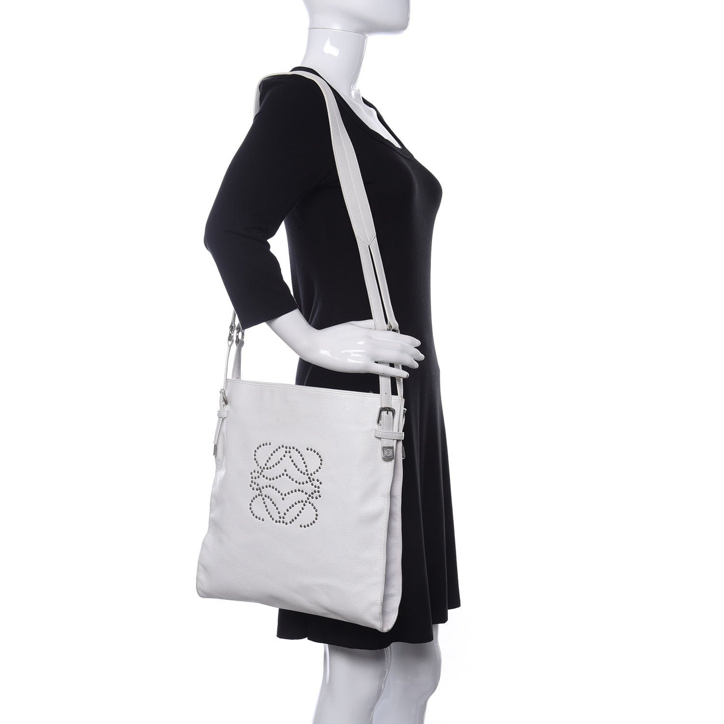 Calfskin Studded Shopping Tote White