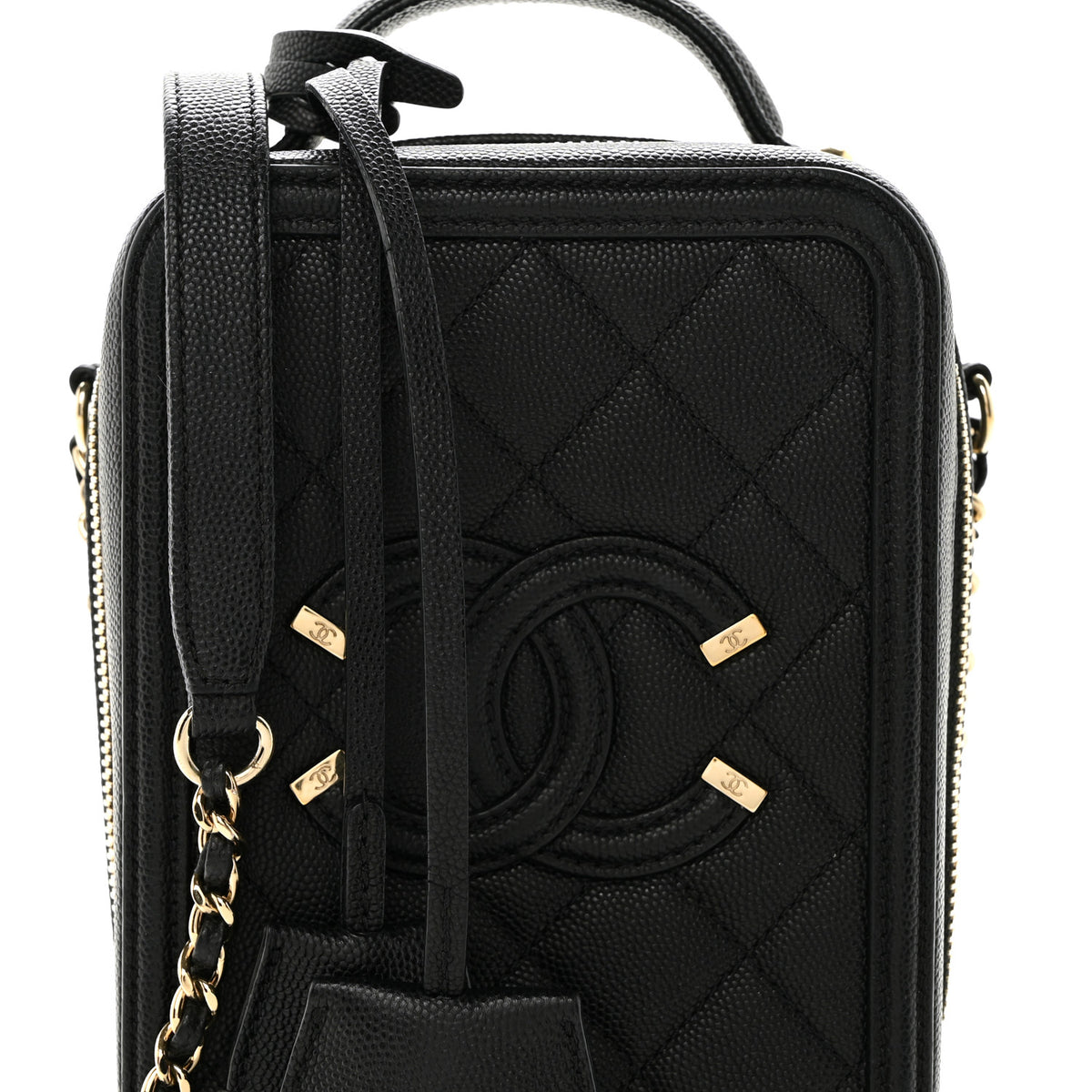 Caviar Quilted CC North South Filigree Vanity Case Black