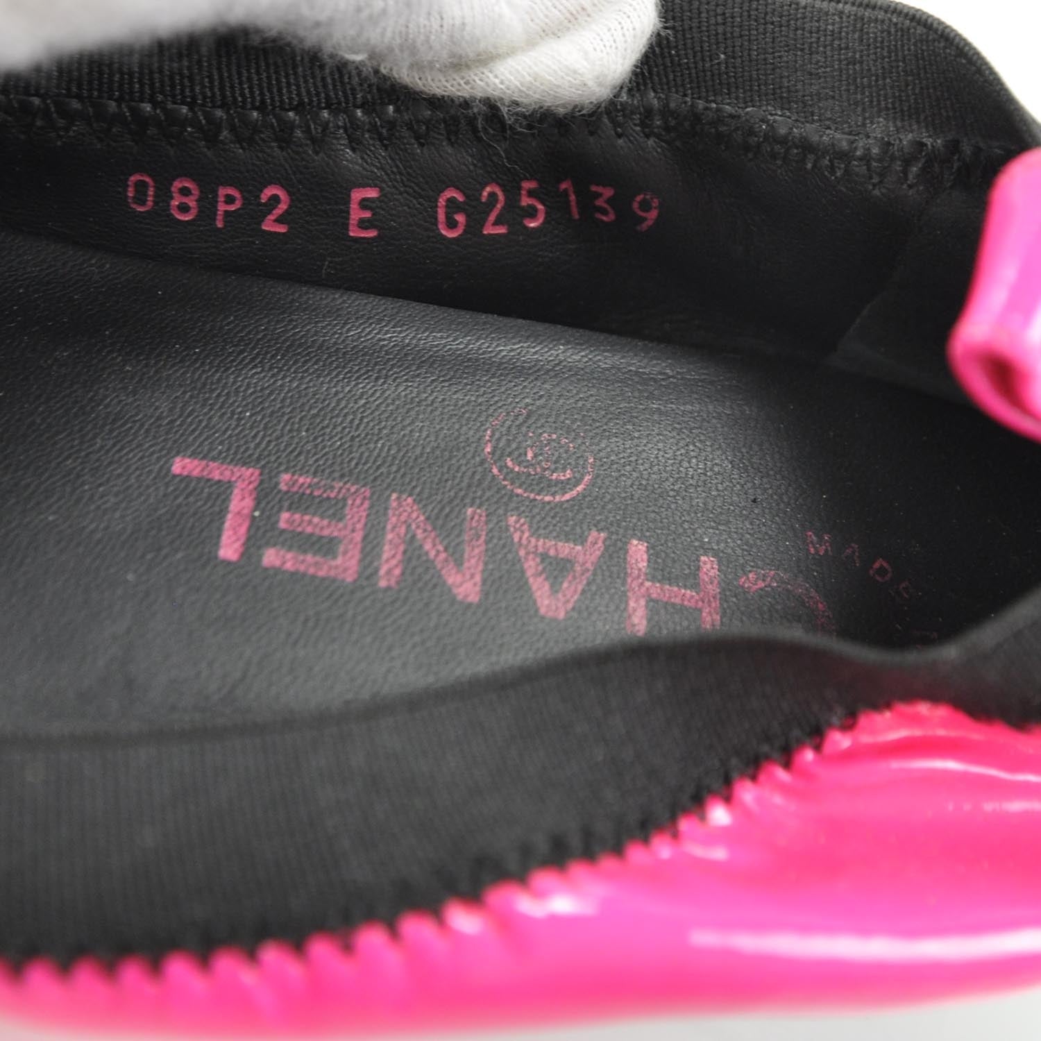 Chanel Patent Elastic Cap Toe Ballet Flats 36 Hot Pink Black 8 of 8