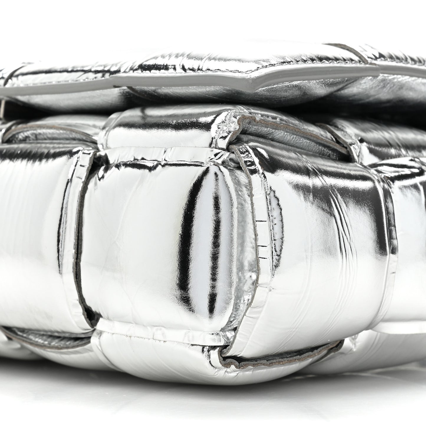 Metallic Lambskin Padded Cassette Crossbody Bag Silver