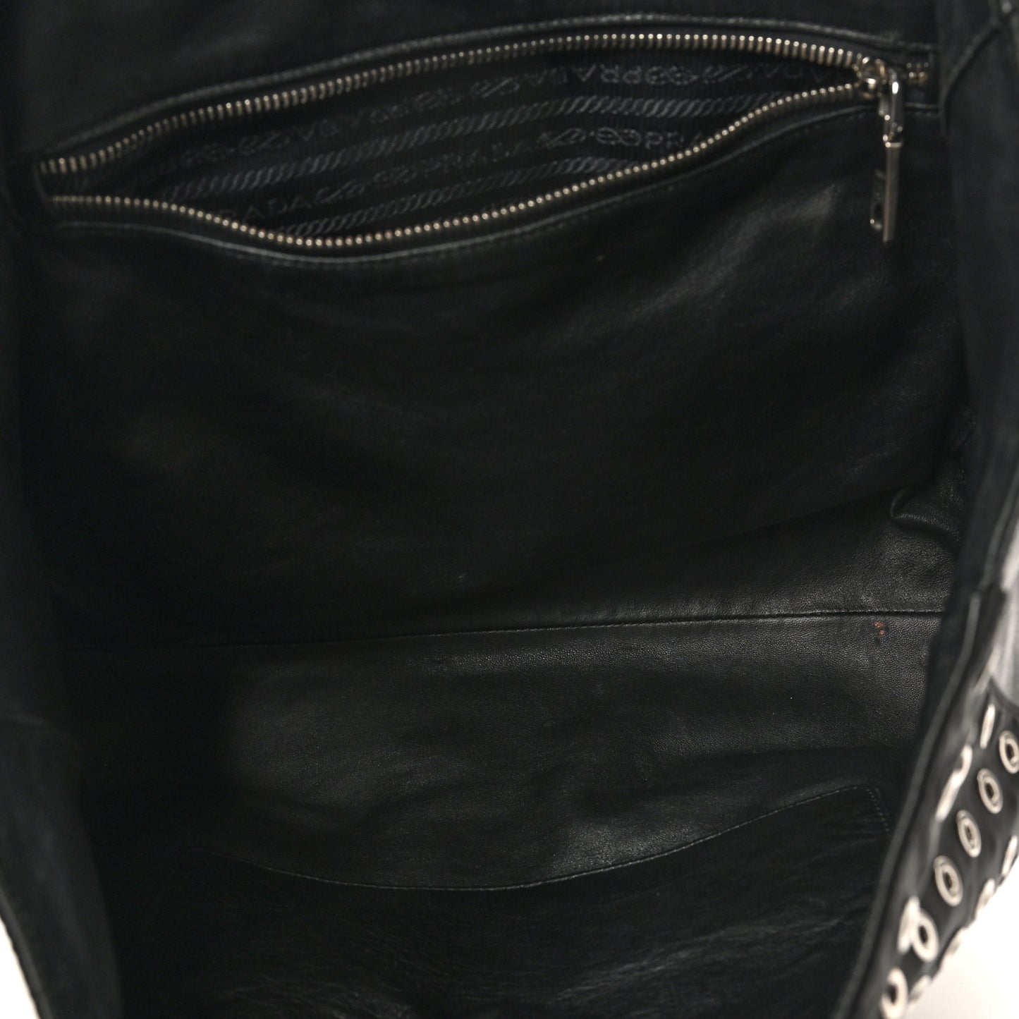 Tessuto Nylon Calfskin Grommet Tote Black