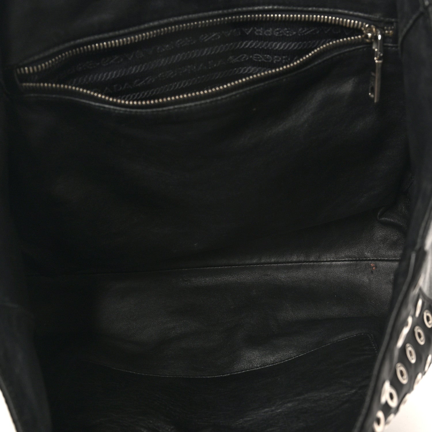 Prada Tessuto Nylon Calfskin Grommet Tote Black 5 of 9