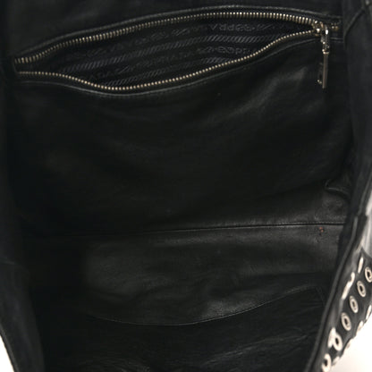 Prada Tessuto Nylon Calfskin Grommet Tote Black 5 of 9
