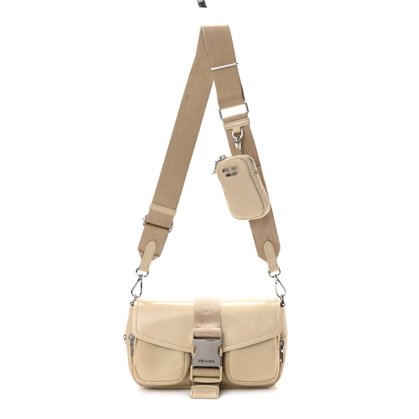 Re-Nylon Spazzolato Double Pocket Buckle Shoulder Bag Deserto