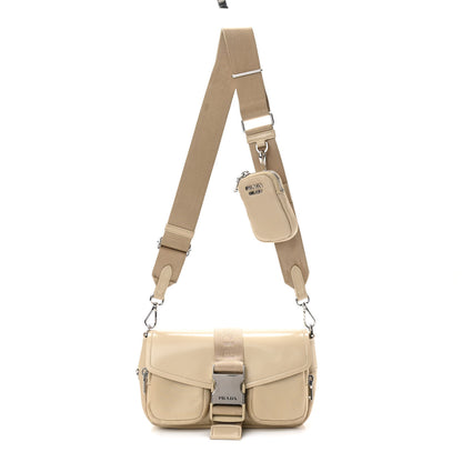 Prada Re-Nylon Spazzolato Double Pocket Buckle Shoulder Bag Deserto 1 of 9