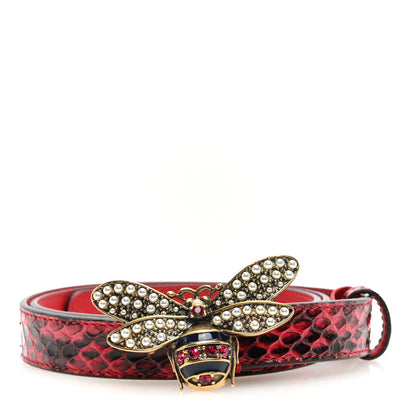 Gucci Snakeskin Queen Margaret Bee Belt 80 32 Black 1 of 4