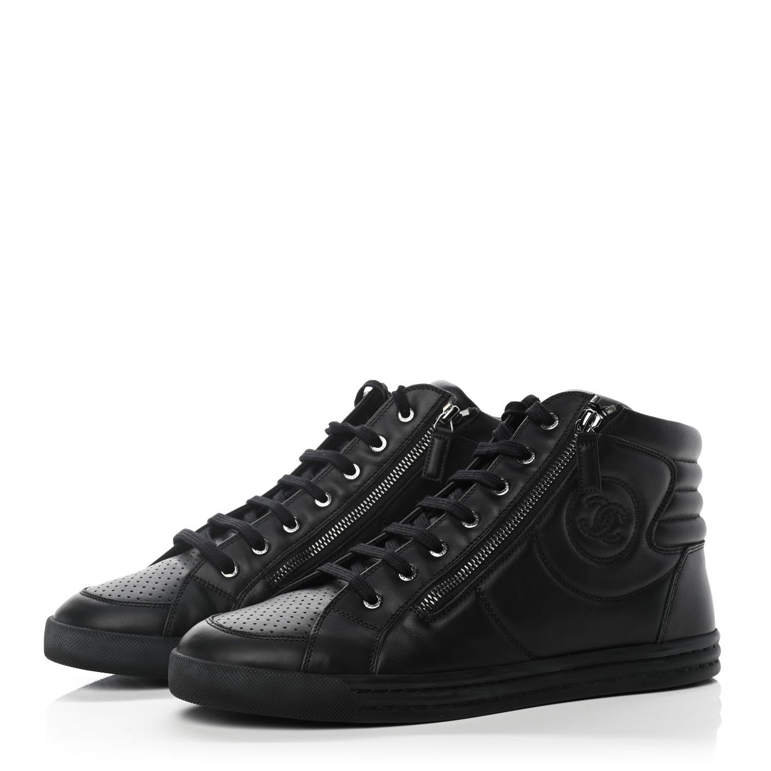Chanel Calfskin Mens High Top CC Sneakers 41 Black 3 of 9