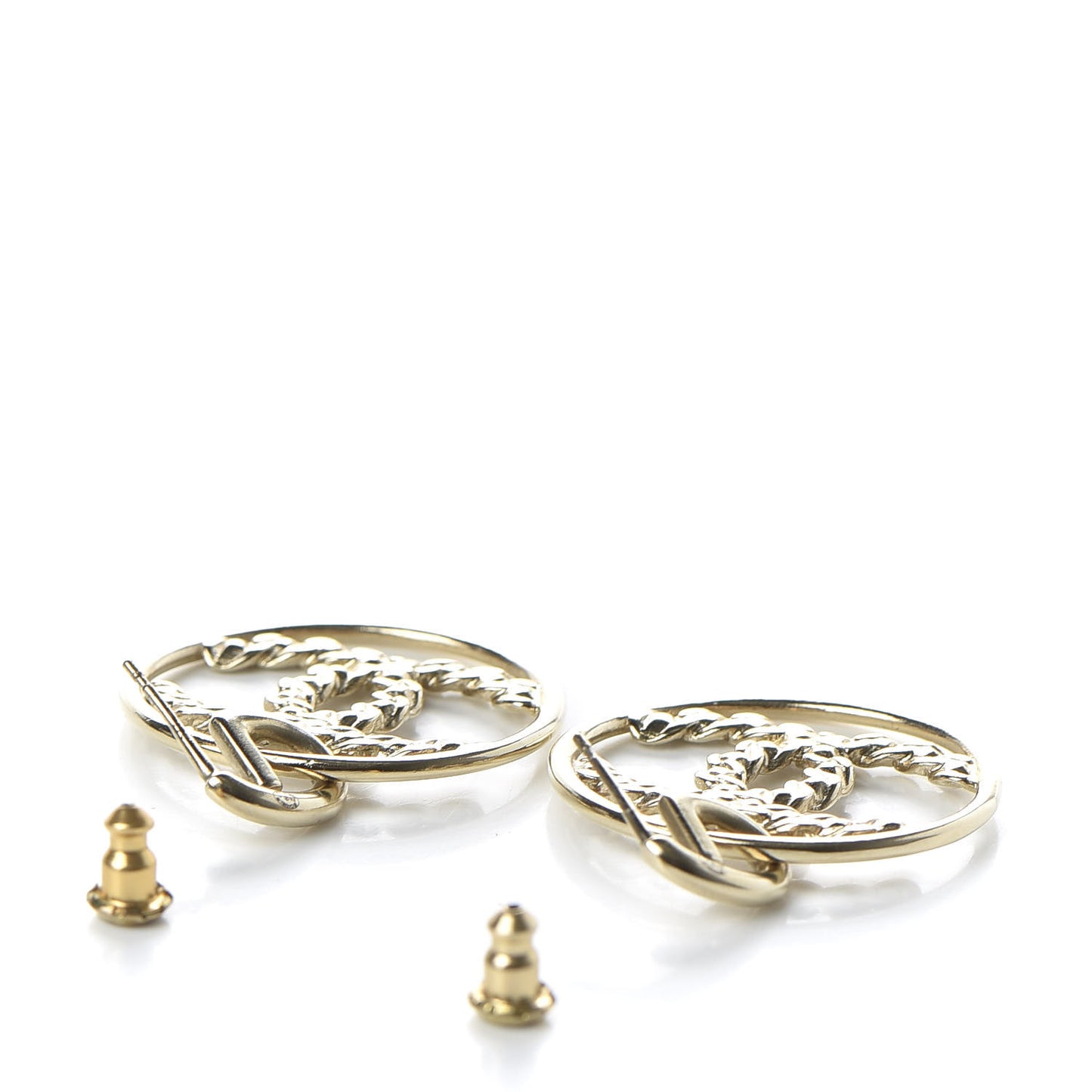 Crystal Chain Strass CC Drop Earrings Gold