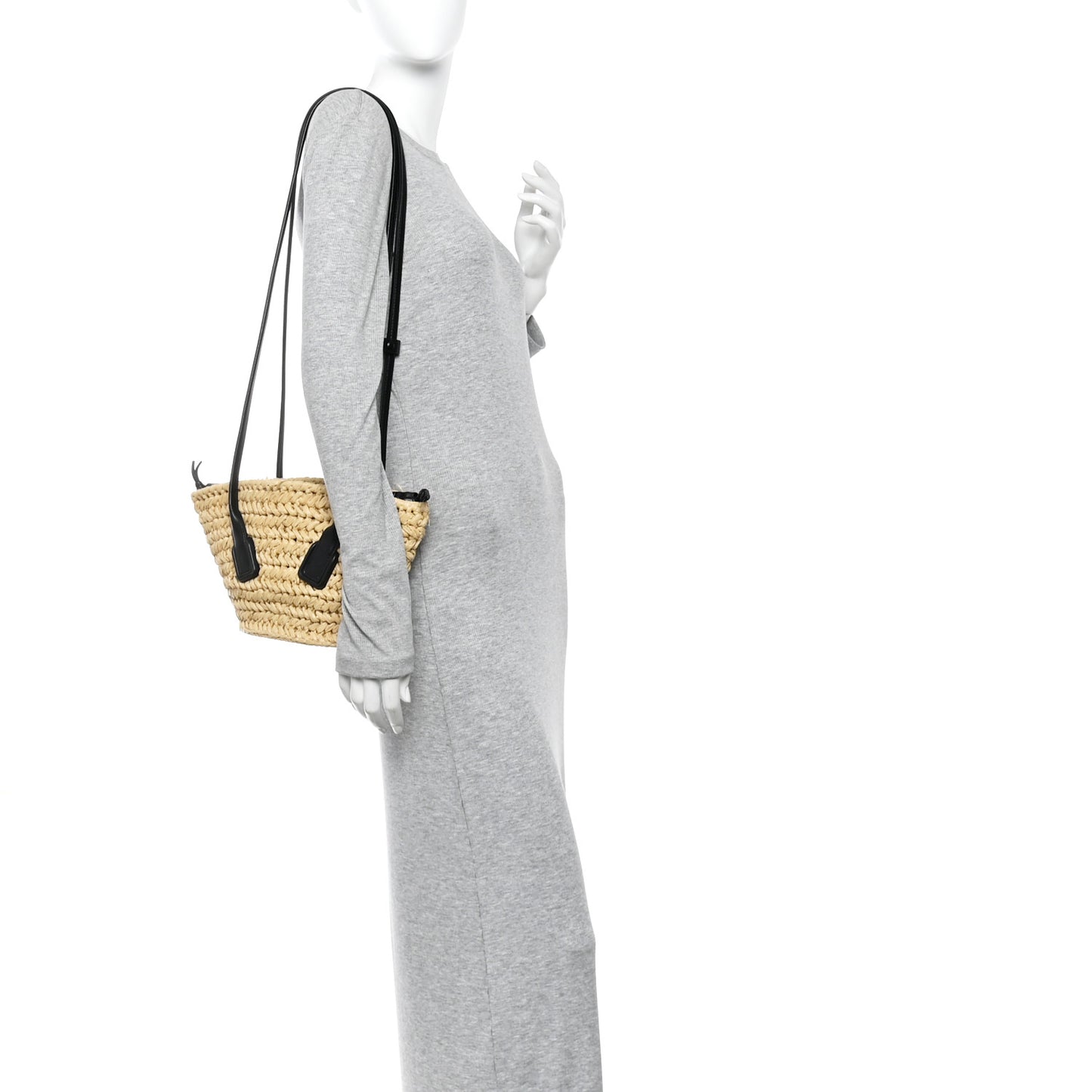 Raffia Calfskin Small Arco Basket Black