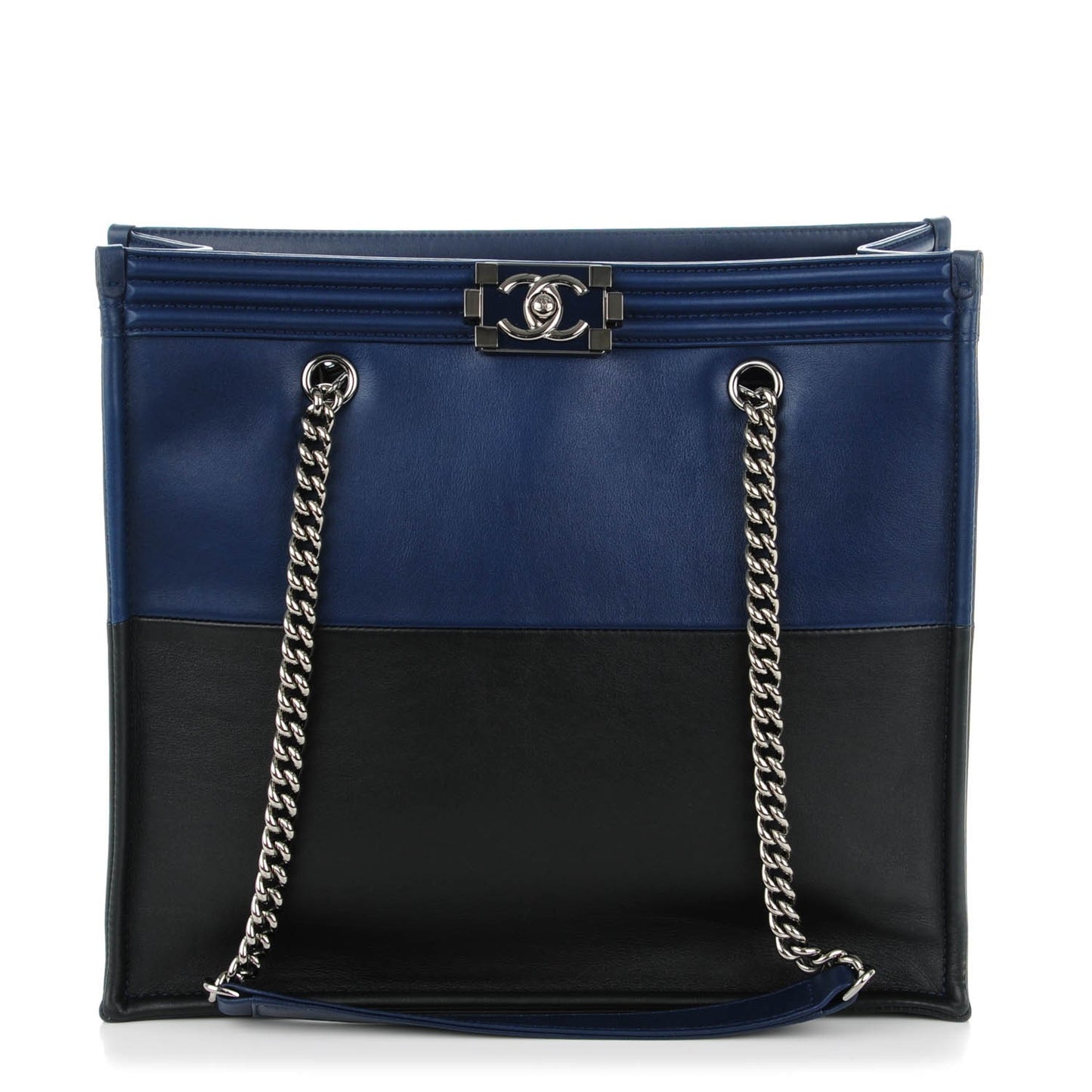 Calfskin Bi-Color Large Boy Tote Black Navy