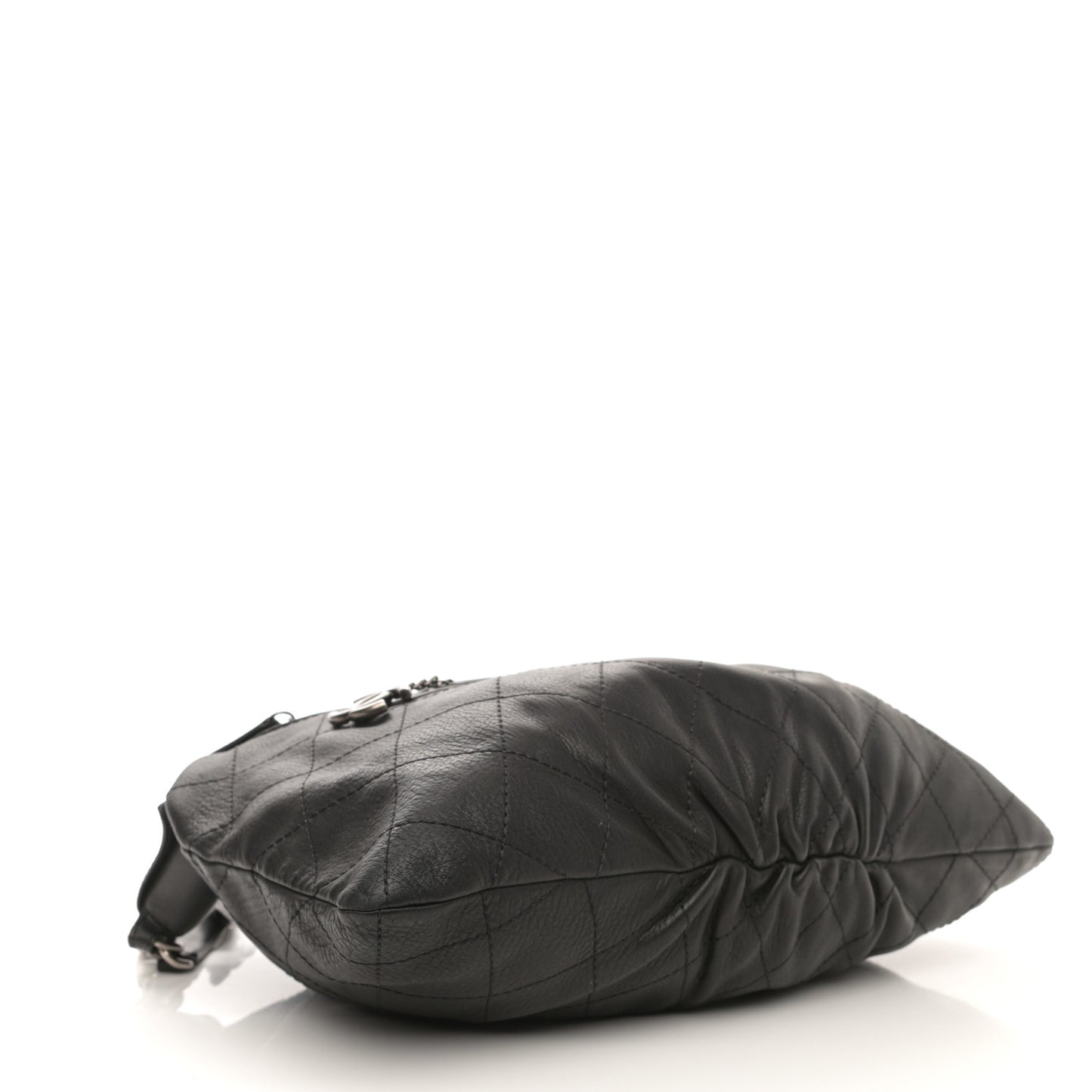 Calfskin Stitched Double Zip Hobo Black