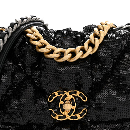 Chanel Sequin Quilted Medium Chanel 19 Flap Black 8 of 11