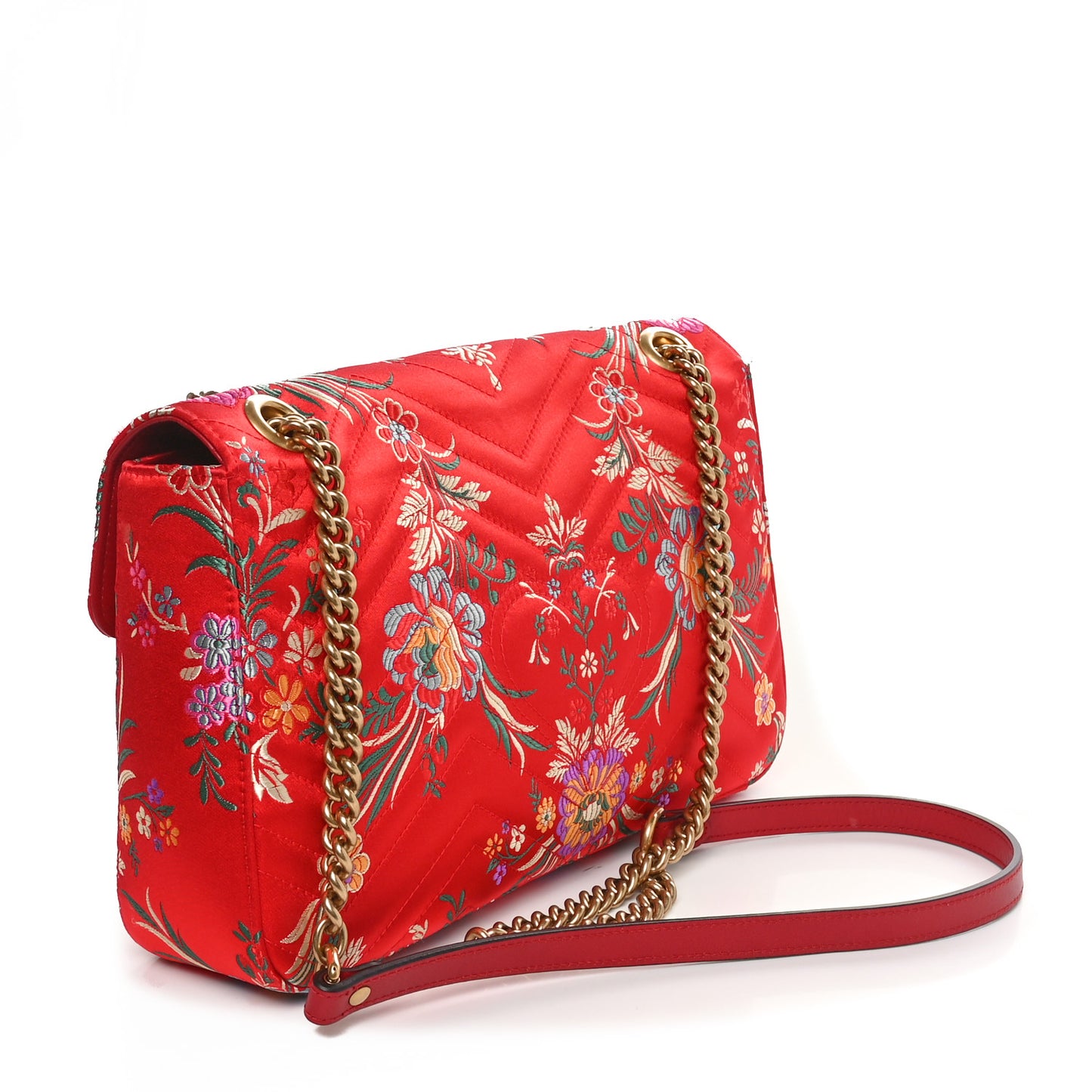 Jacquard Matelasse Floral Medium GG Marmont Shoulder Bag Red