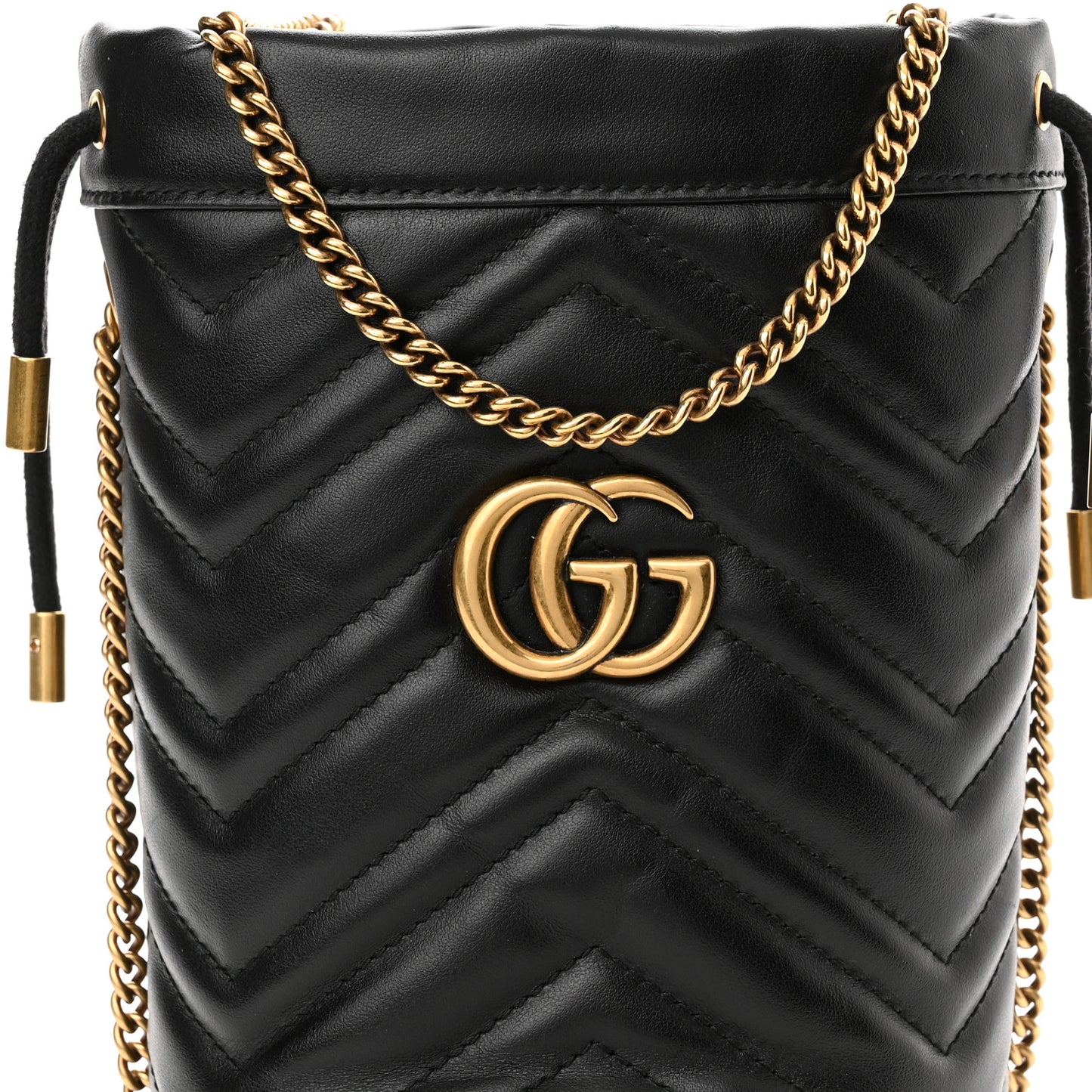 Calfskin Matelasse Mini GG Marmont 2.0 Bucket Bag Black