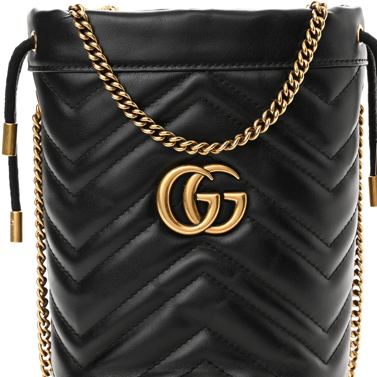 Gucci Calfskin Matelasse Mini GG Marmont 2.0 Bucket Bag Black 8 of 10