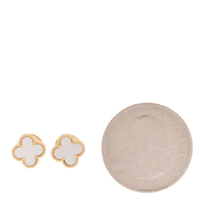 Van Cleef & Arpels 18K Yellow Gold Mother of Pearl Sweet Alhambra Earrings 5 of 13