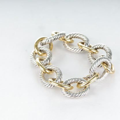 David Yurman Sterling Silver 18K Yellow Gold 17mm Extra Large Oval Link Bracelet 3 of 6