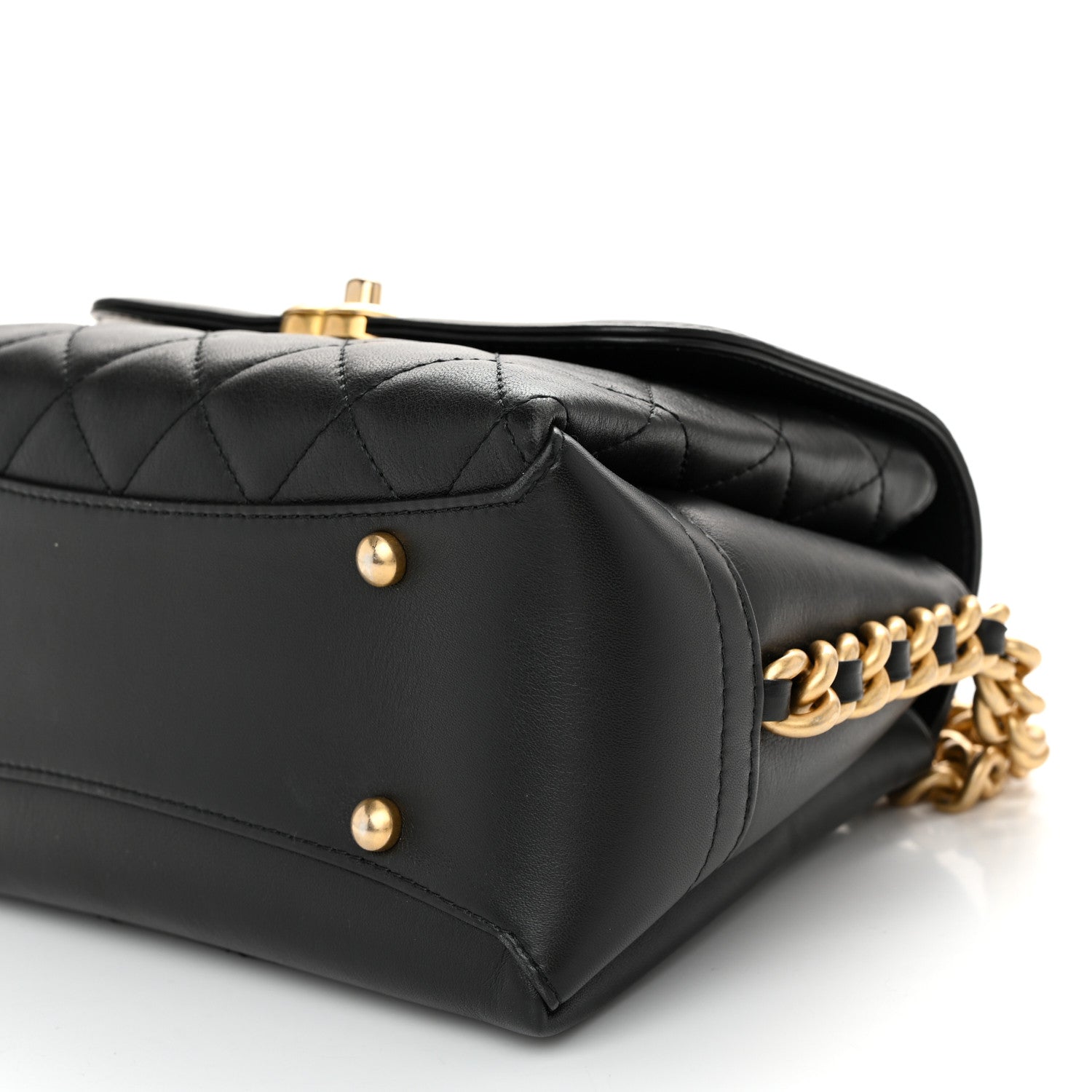 Chanel Calfskin Quilted Side Chain Compartment Flap Black 10 of 10