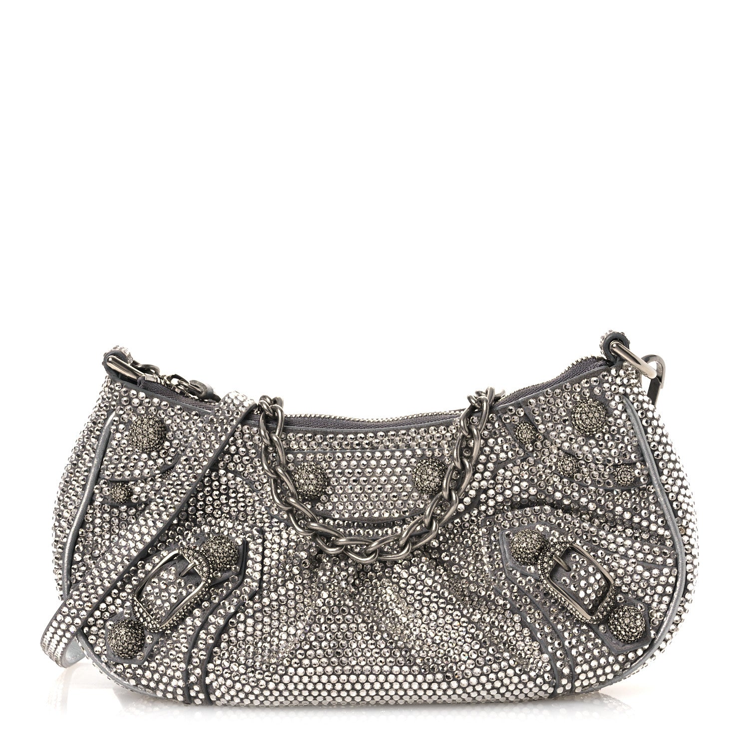 Balenciaga Strass Suede Metallic Nappa Le Cagole Mini Purse With Chain Grey 1 of 12