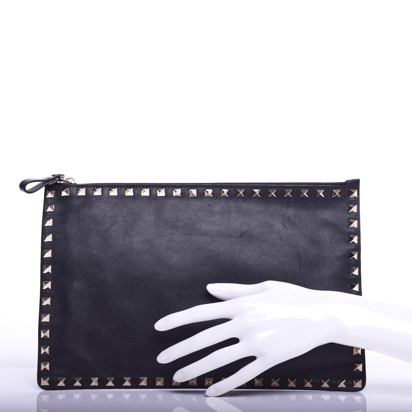 Vitello Large Rockstud Zip Pouch Black
