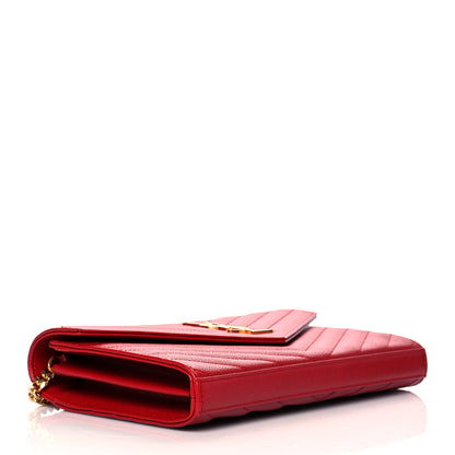 Saint Laurent Grain De Poudre Matelasse Chevron Monogram Chain Wallet Rouge Eros 3 of 9