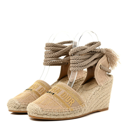 Christian Dior Canvas Embroidered Granville Ankle Tie Espadrille Wedges 37 Cream 5 of 22