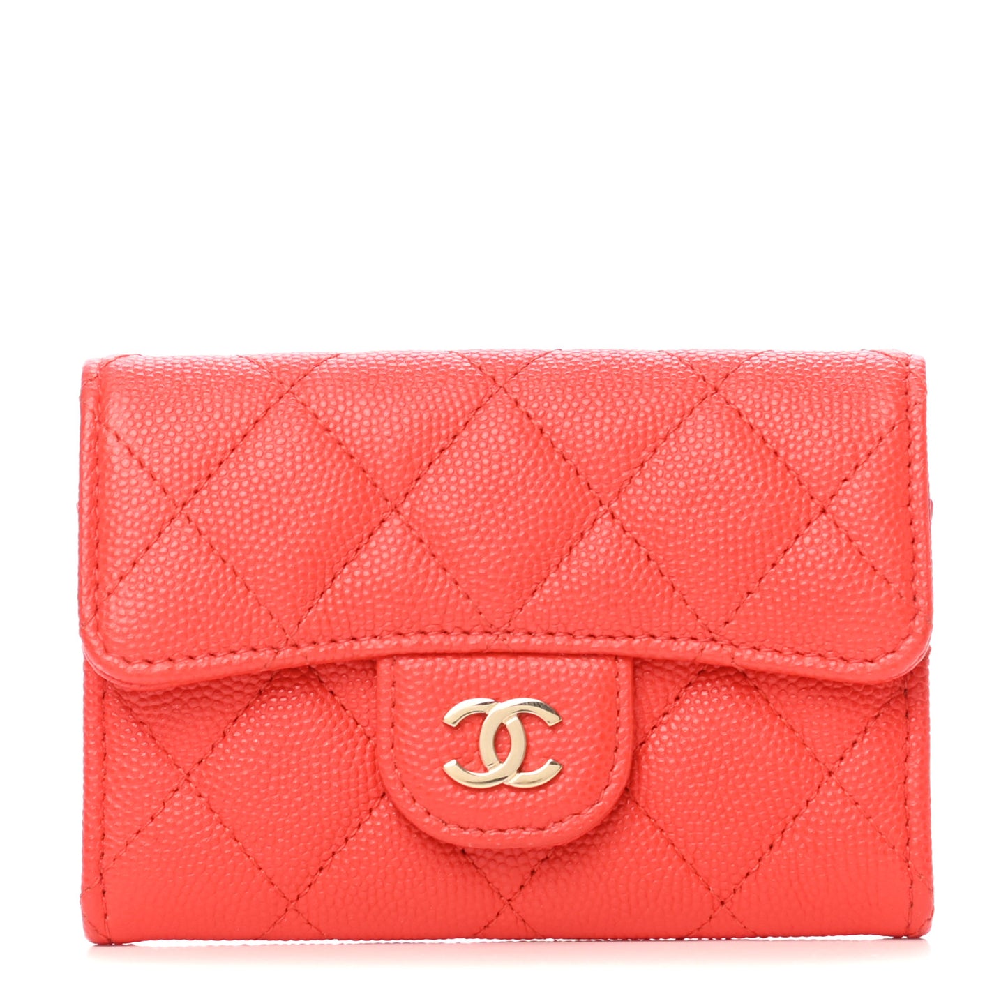 Caviar Quilted Flap Card Holder Wallet Red