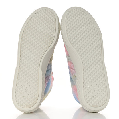 Chanel Printed Fabric Quilted High Top Sneakers 38 Green Pink Blue 5 of 9