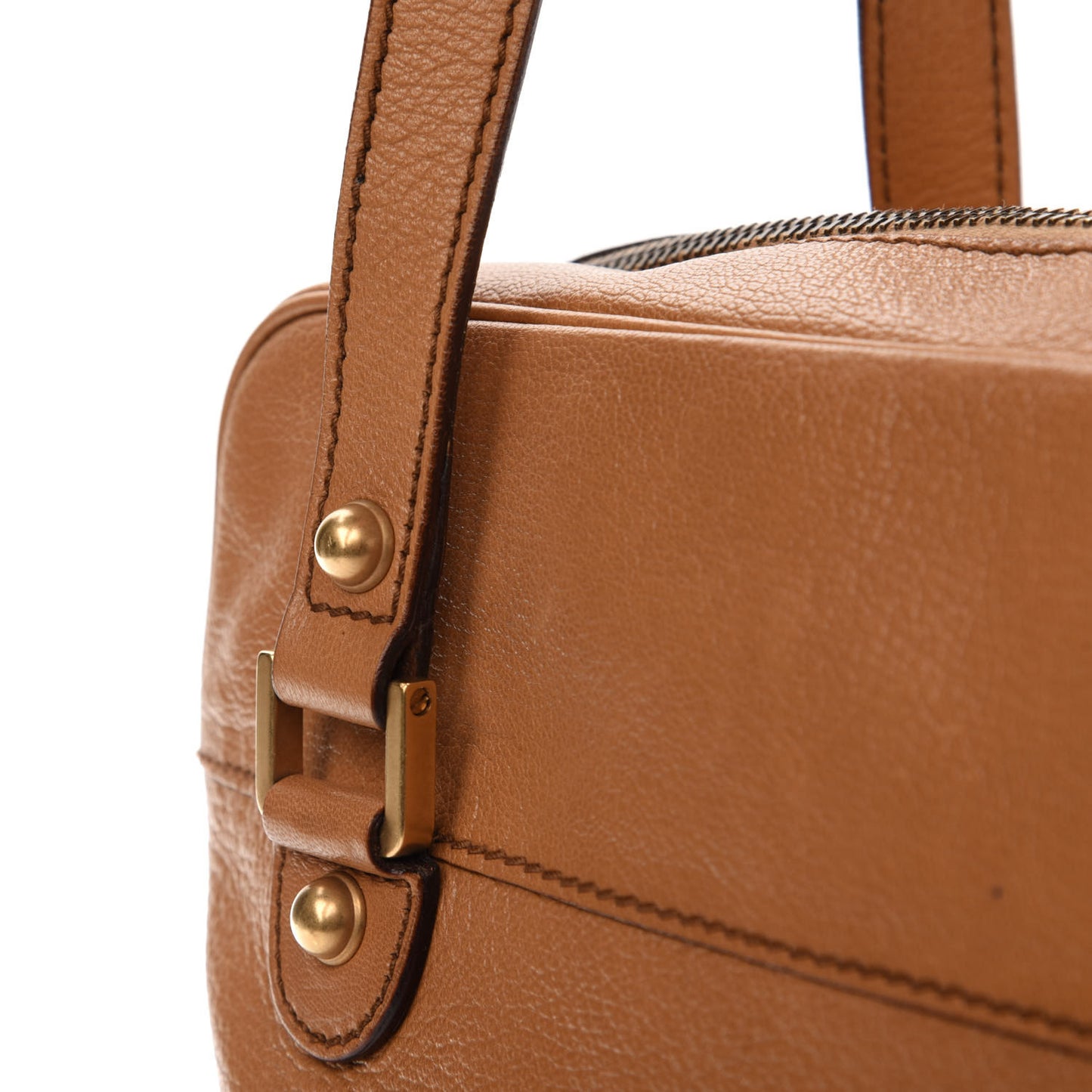 Pebbled Calfskin Studded Tote Brown
