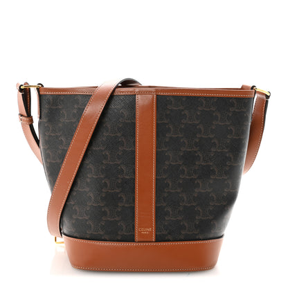 Celine Triomphe Canvas Calfskin Small Bucket Bag Tan 1 of 10